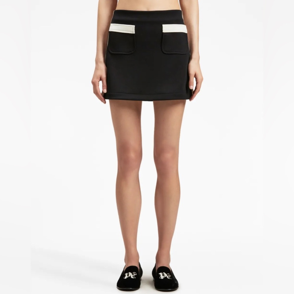 NWT Palm Angels Stripe Detail Track Mini Skirt Pockets Black Off White Authentic - Picture 3 of 16